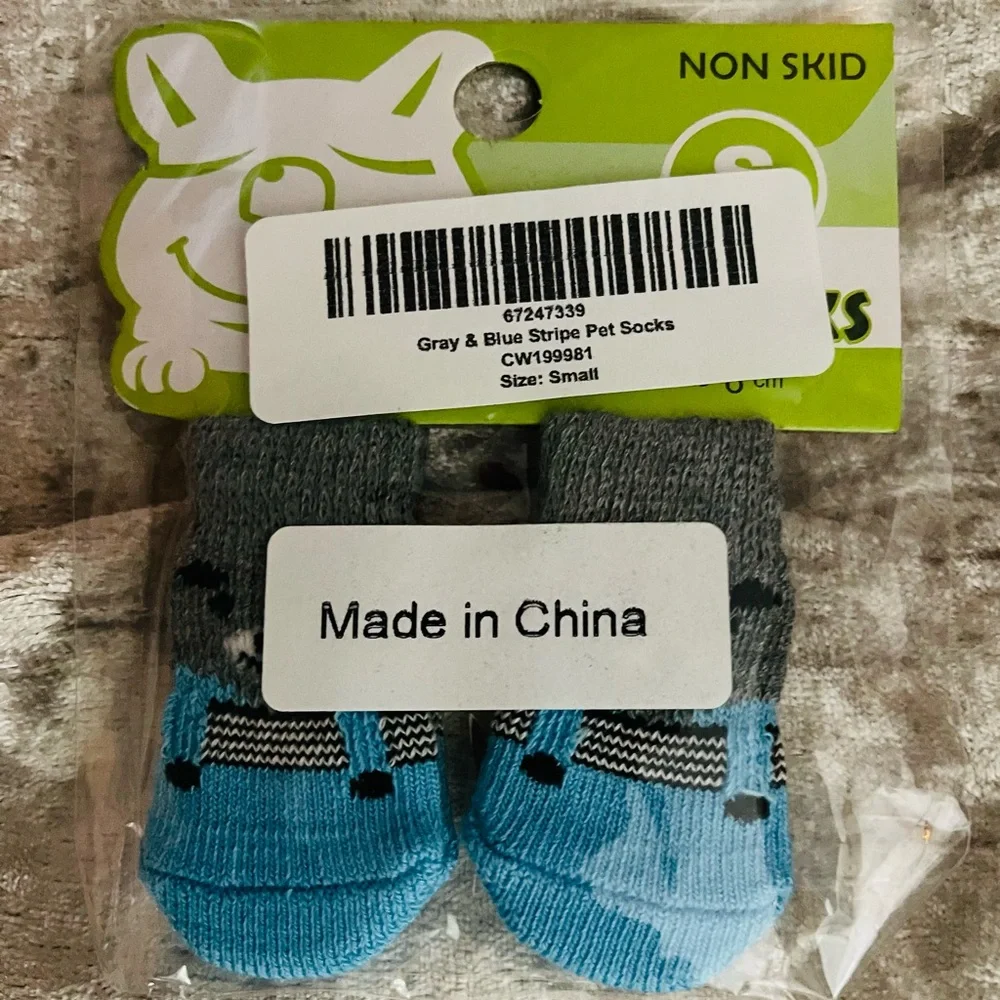 Gray Blue Dog Cat Socks Small New Nonslip Grip Pet Booties Toy Breed